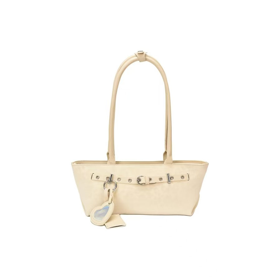 VELORA Y2K Leopard Print Baguette Tote Bag with Heart Charm