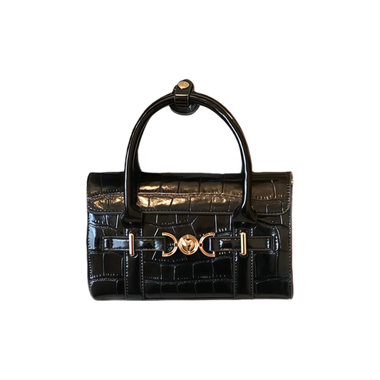 VELORA Luxury Croc‑Embossed Glossy Top‑Handle Handbag