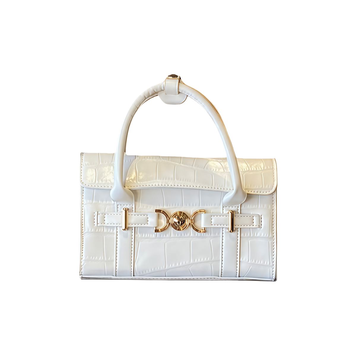 VELORA Luxury Croc‑Embossed Glossy Top‑Handle Handbag