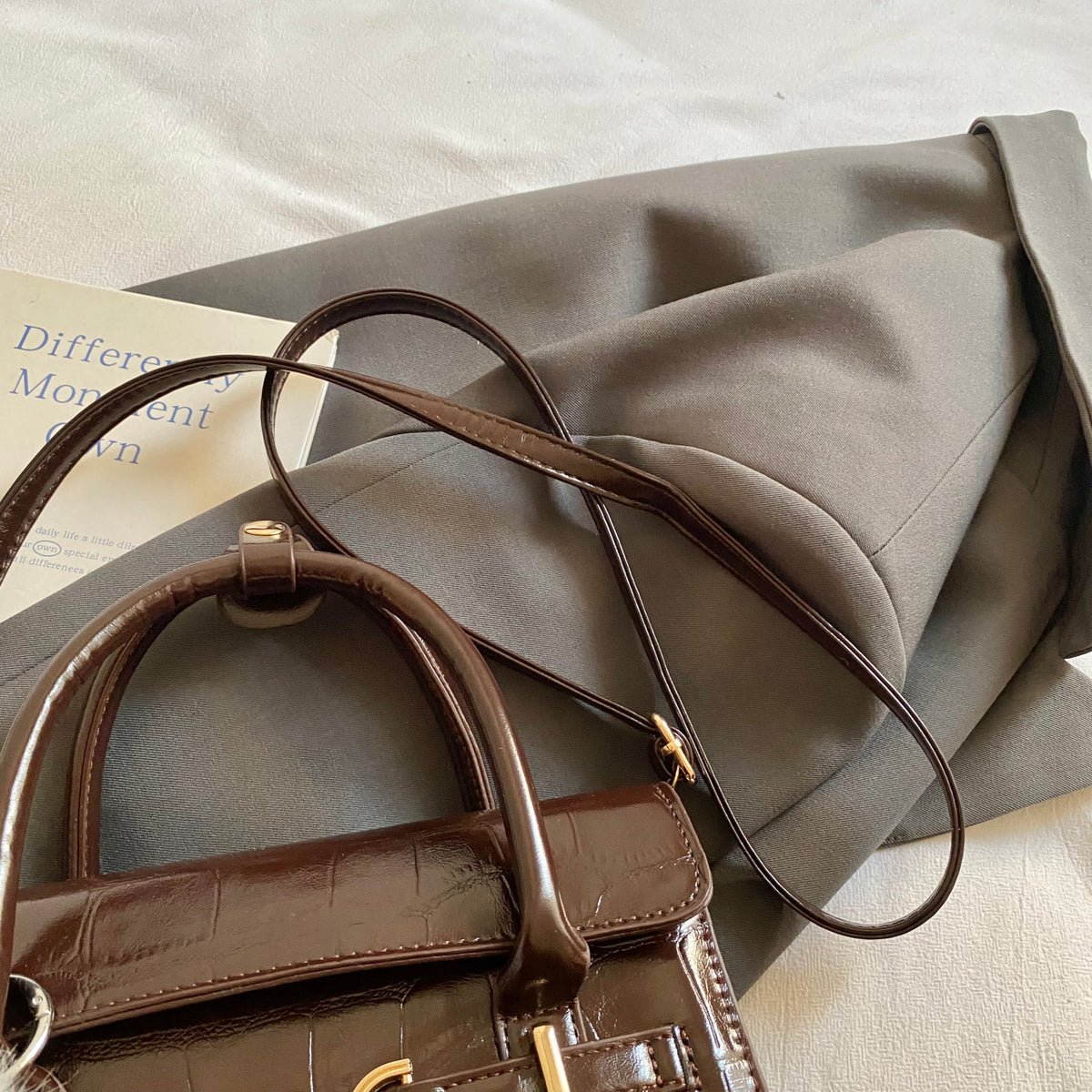 VELORA Luxury Croc‑Embossed Glossy Top‑Handle Handbag