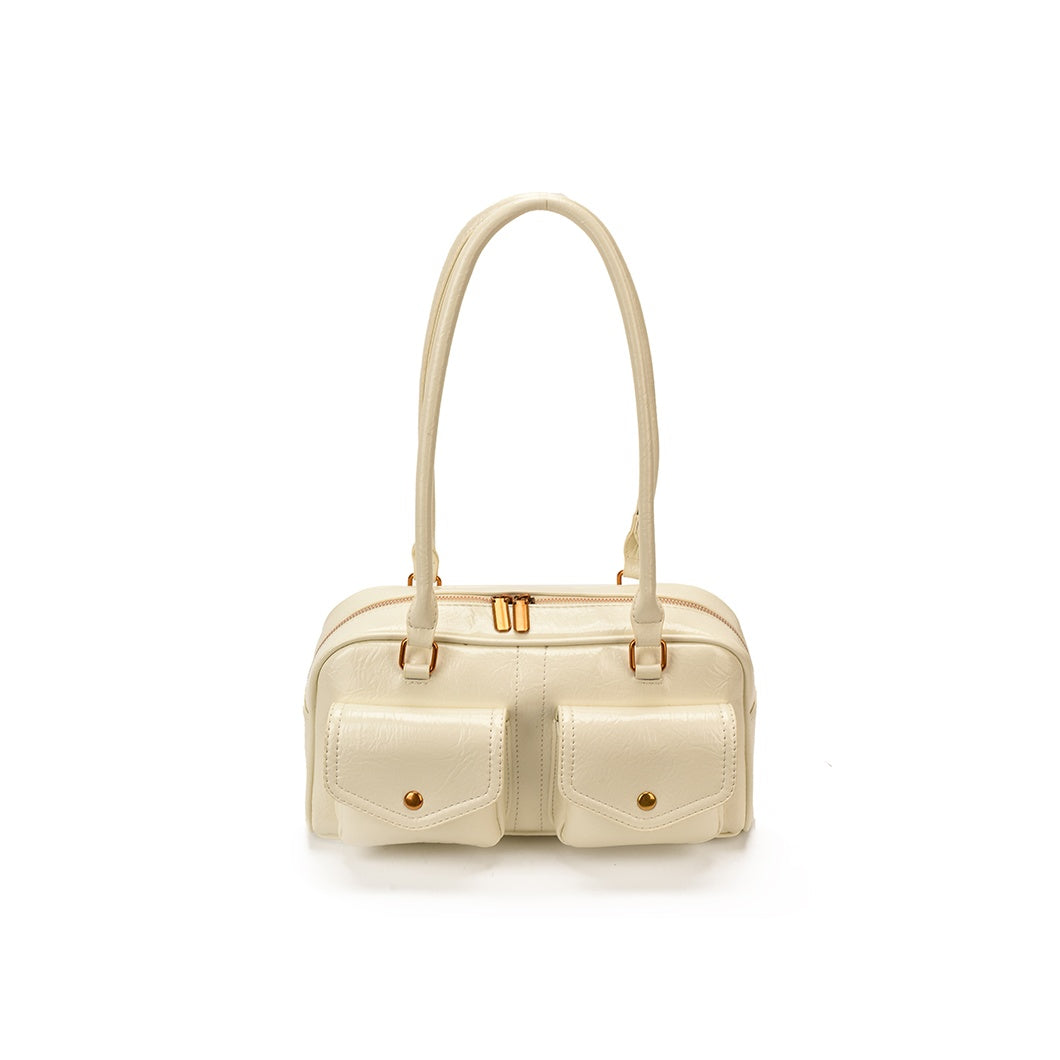 VELORA Retro Glossy Dual-Pocket Shoulder Bag