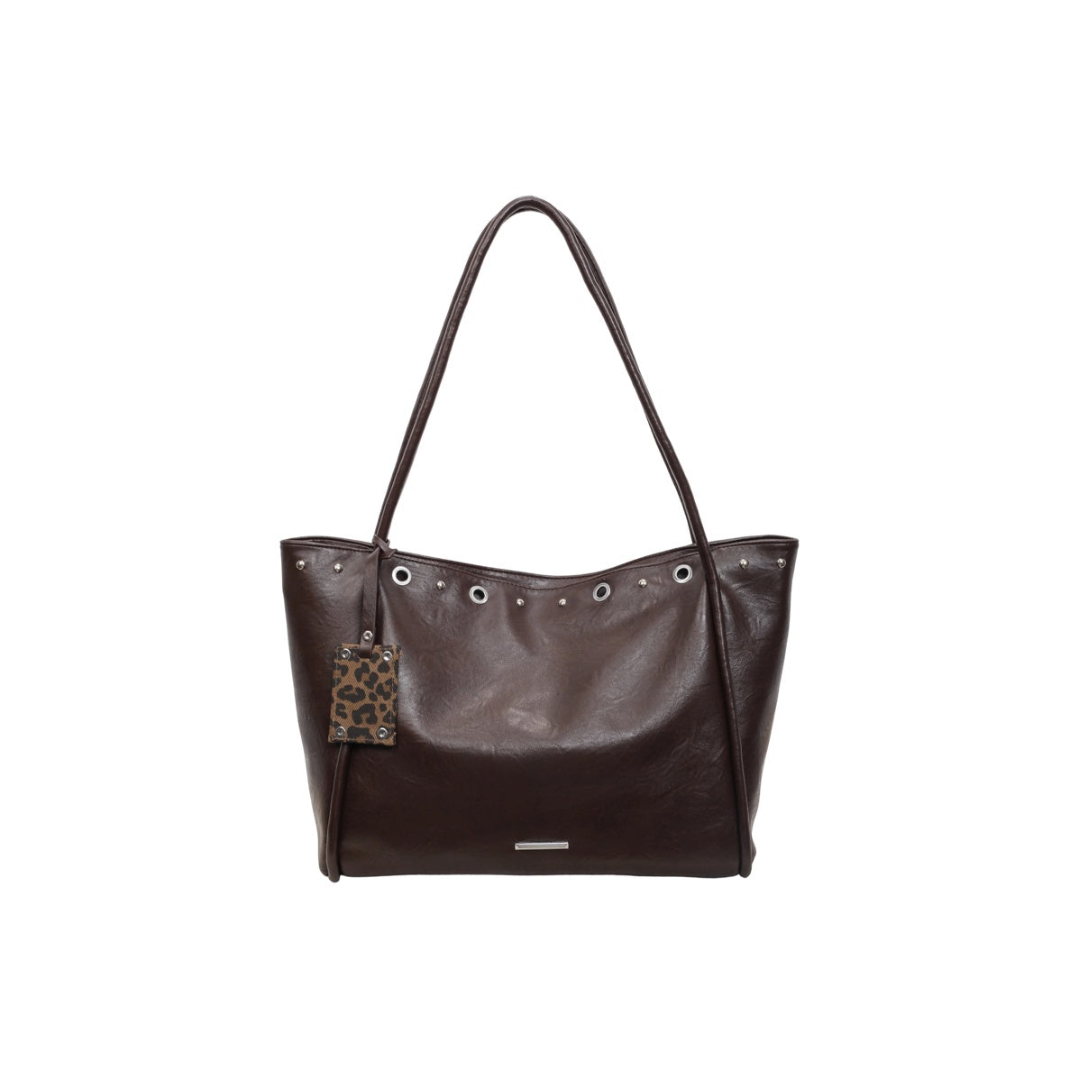 VELORA Vintage Rivet Tote Bag with Leopard Charm