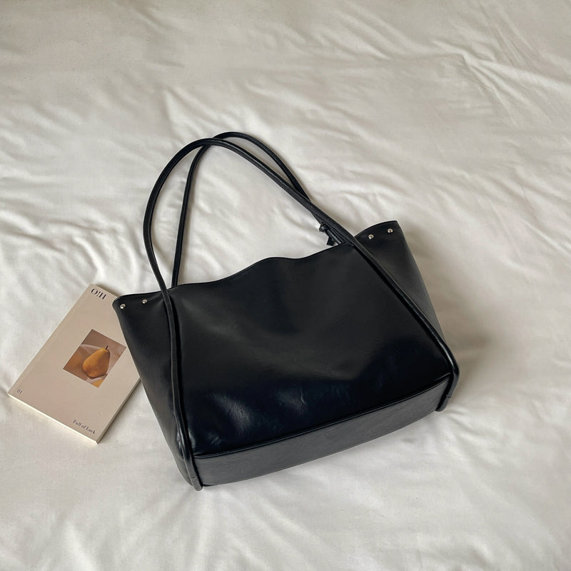 VELORA Vintage Rivet Tote Bag with Leopard Charm