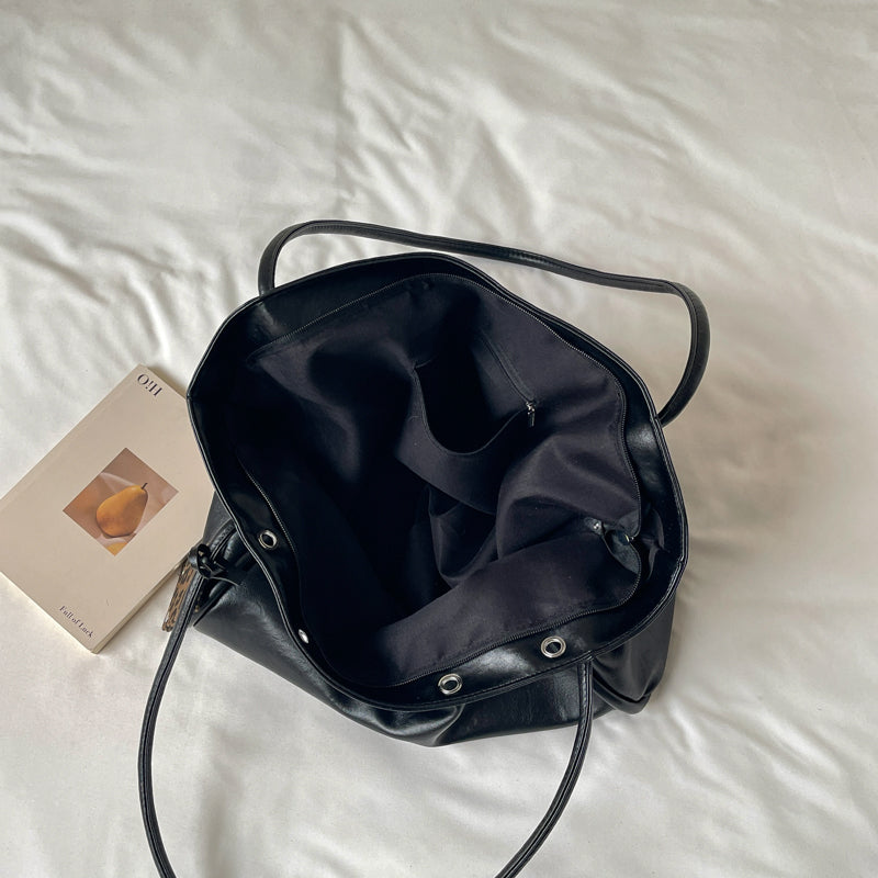 VELORA Vintage Rivet Tote Bag with Leopard Charm