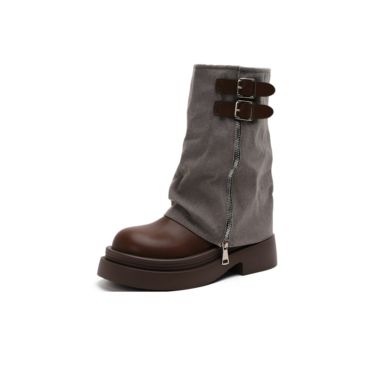 VELORA Vintage Buckle Stacked Heel Pants Boots