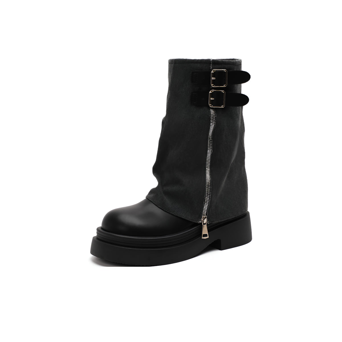VELORA Vintage Buckle Stacked Heel Pants Boots