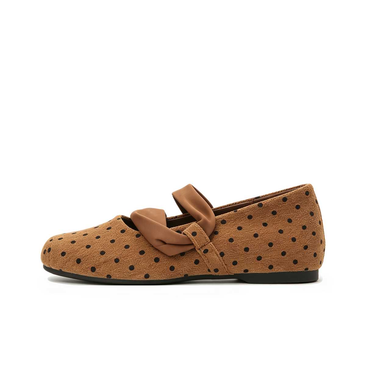 VELORA Polka Dot Bow Strap Mary Jane Flats