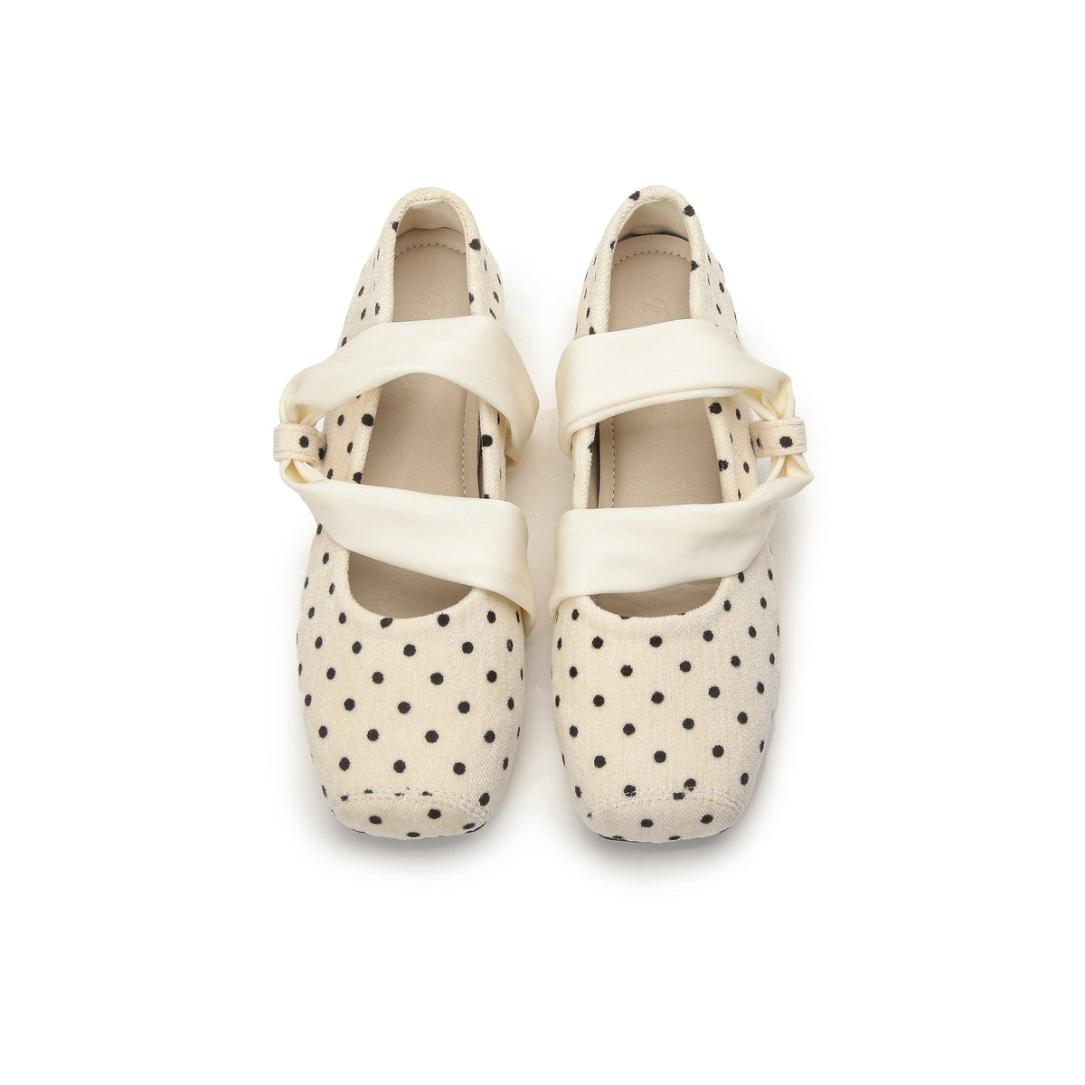 VELORA Polka Dot Bow Strap Mary Jane Flats