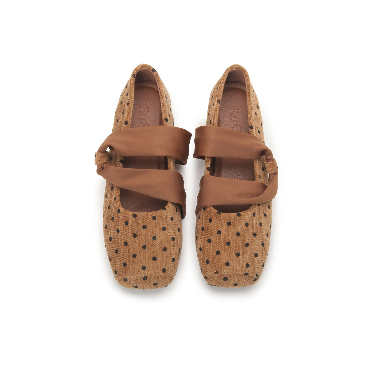 VELORA Polka Dot Bow Strap Mary Jane Flats
