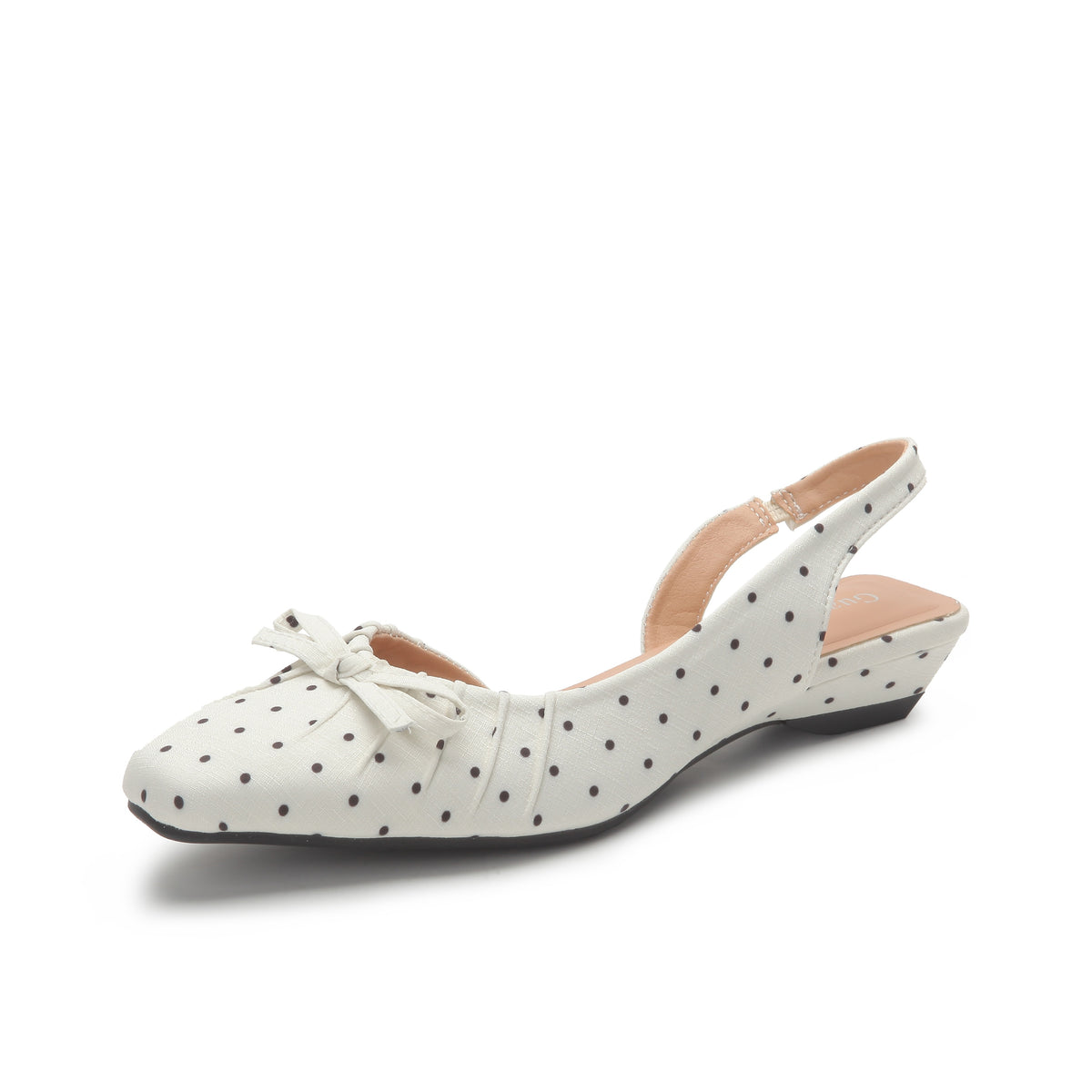 VELORA Polka Dot Bow Slingback Flat Shoes