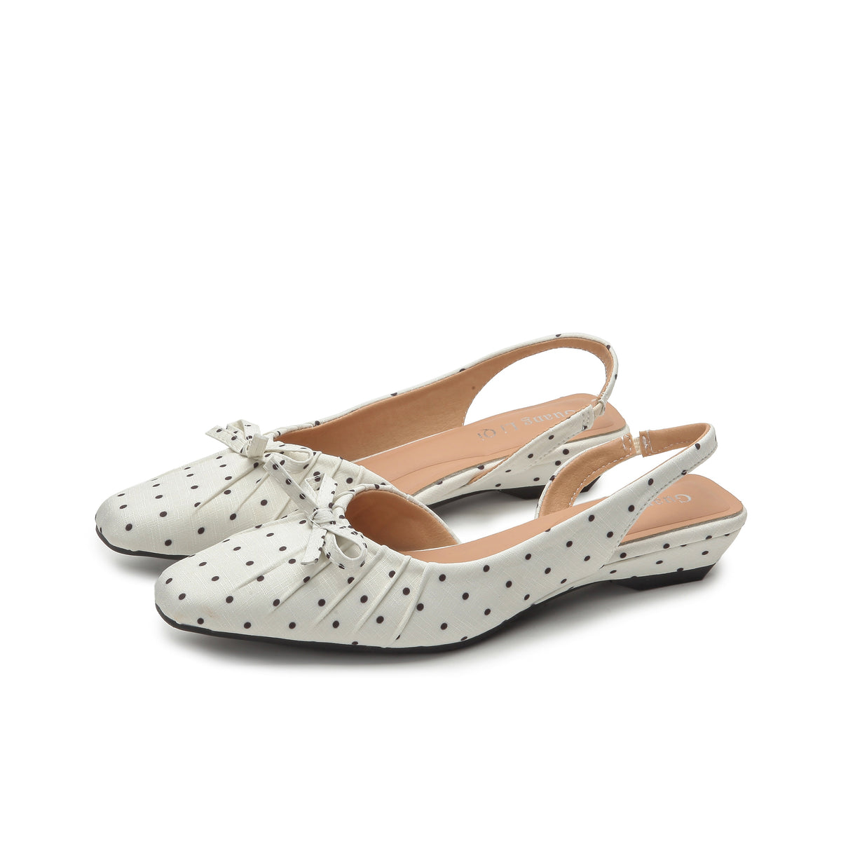 VELORA Polka Dot Bow Slingback Flat Shoes