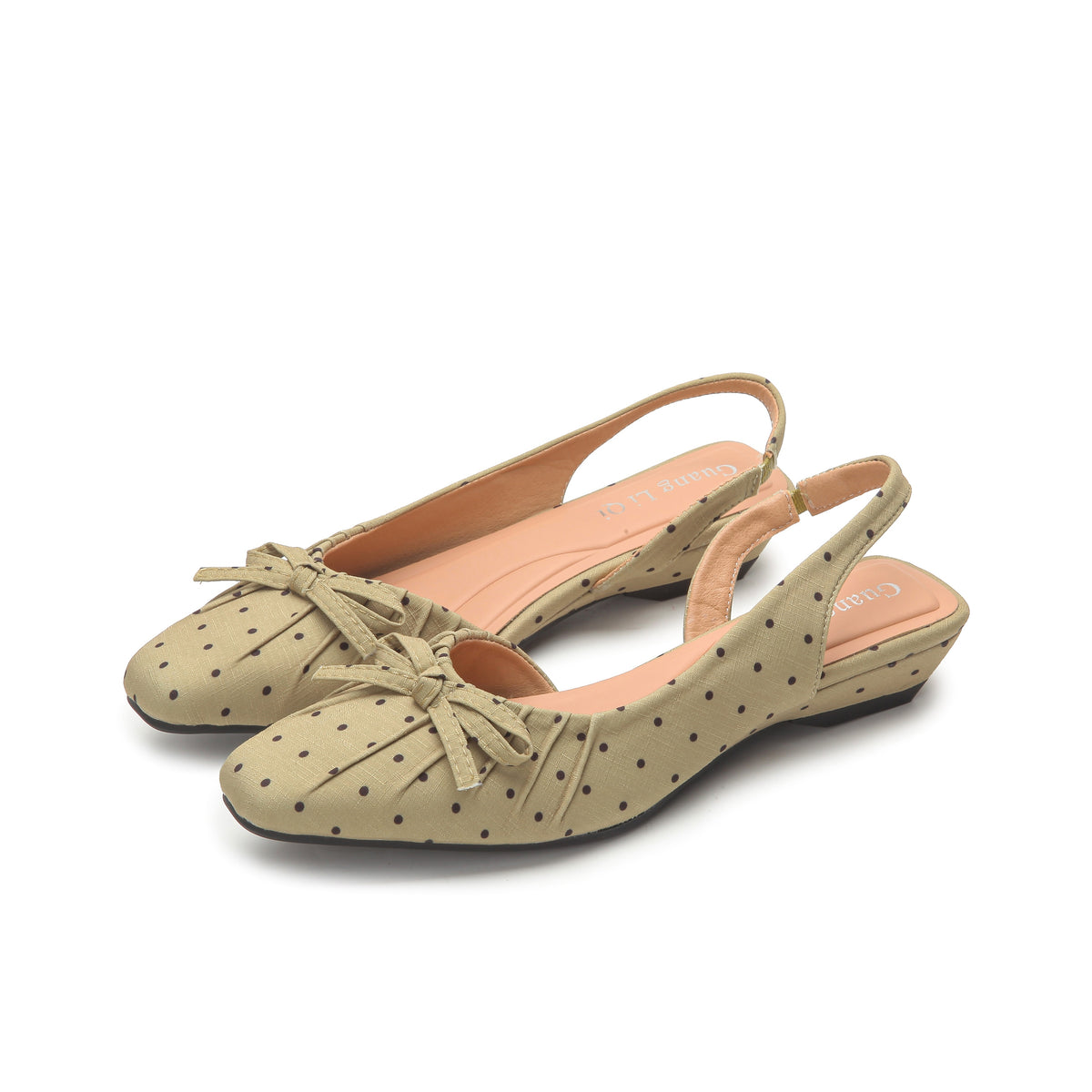 VELORA Polka Dot Bow Slingback Flat Shoes