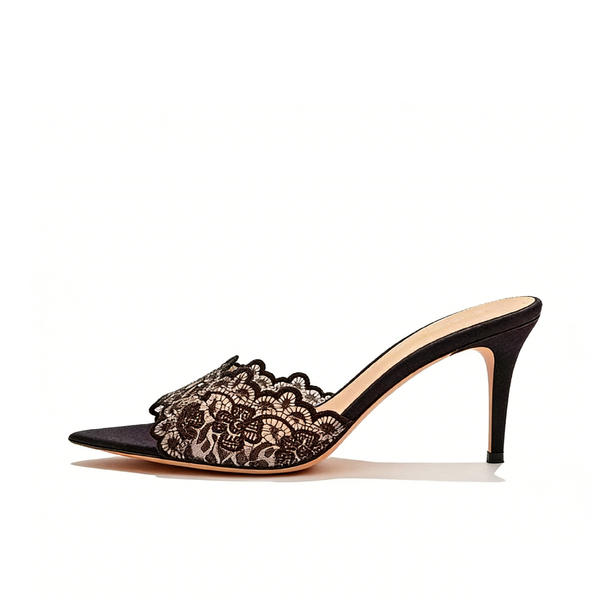 VELORA Floral Lace Stiletto Slide Sandals