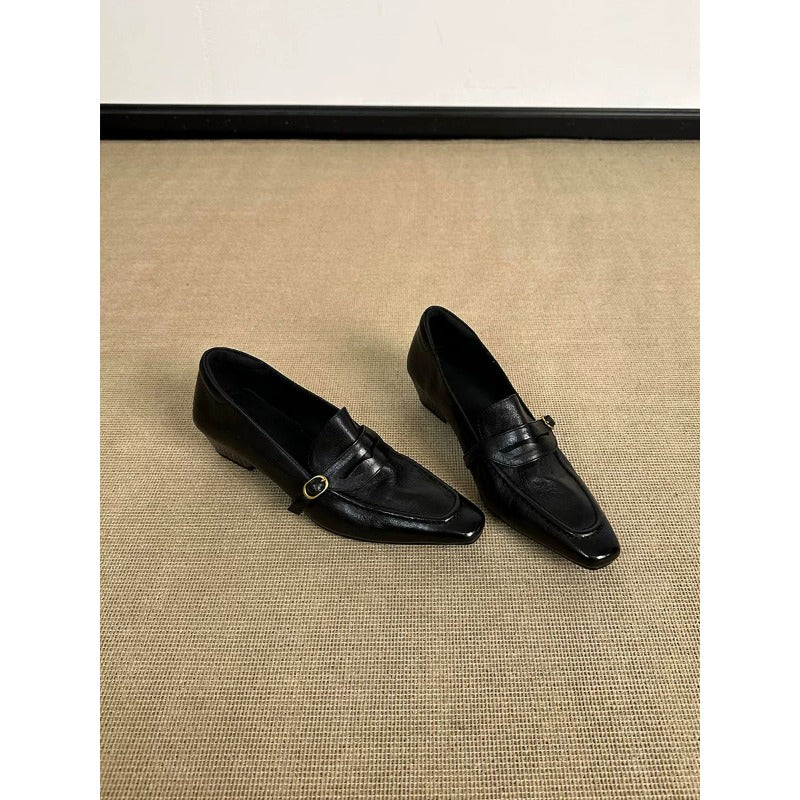 VELORA Buckle Detail Pointed Toe Loafers