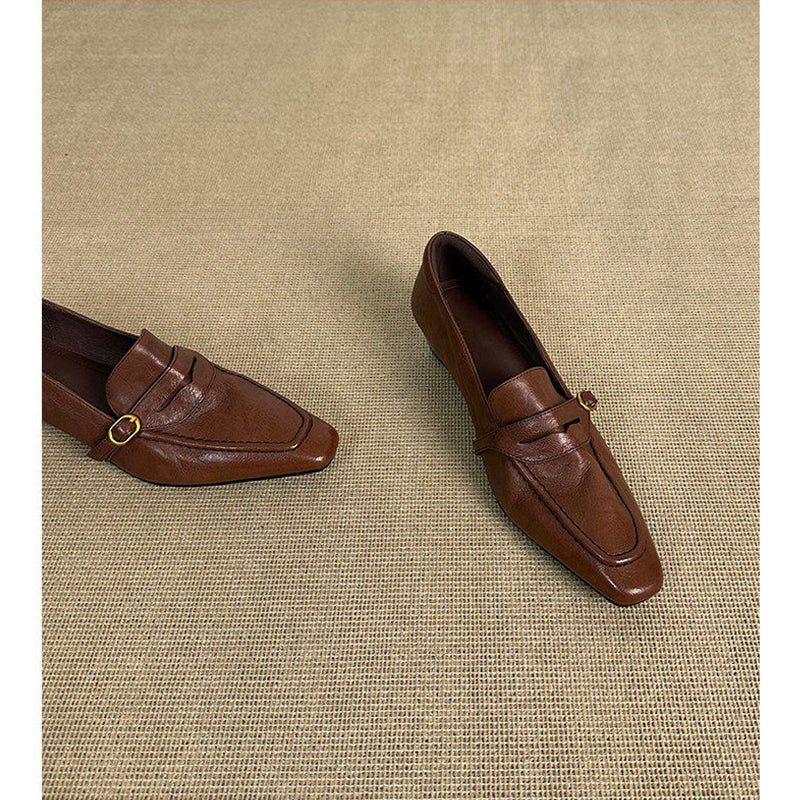 VELORA Buckle Detail Pointed Toe Loafers
