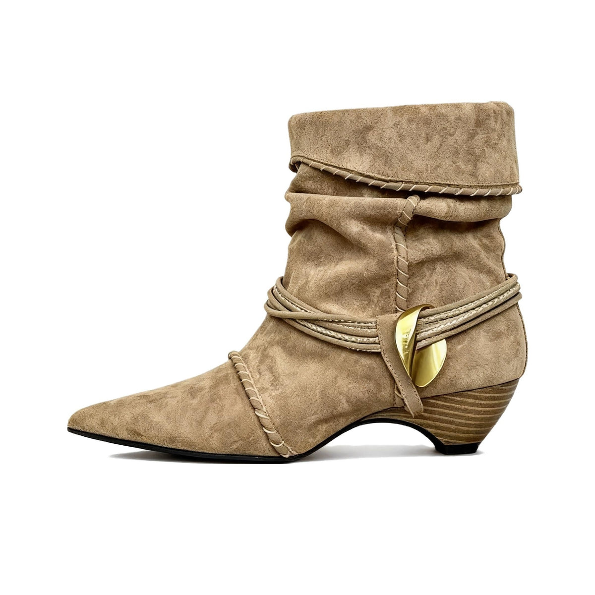 VELORA Vintage Wrapped Strap Pointed Toe Slouch Ankle Boots