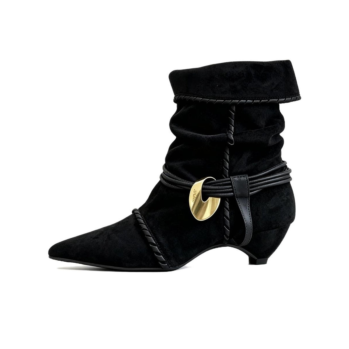 VELORA Vintage Wrapped Strap Pointed Toe Slouch Ankle Boots