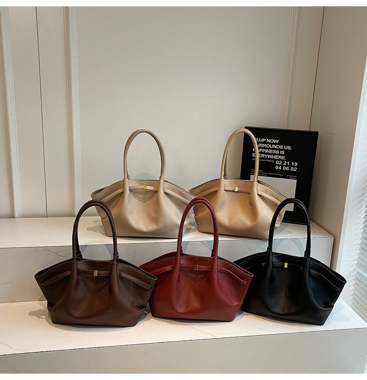 VELORA Stylish Retro Pleated Commuter Tote – A Unique Leather Shoulder Bag