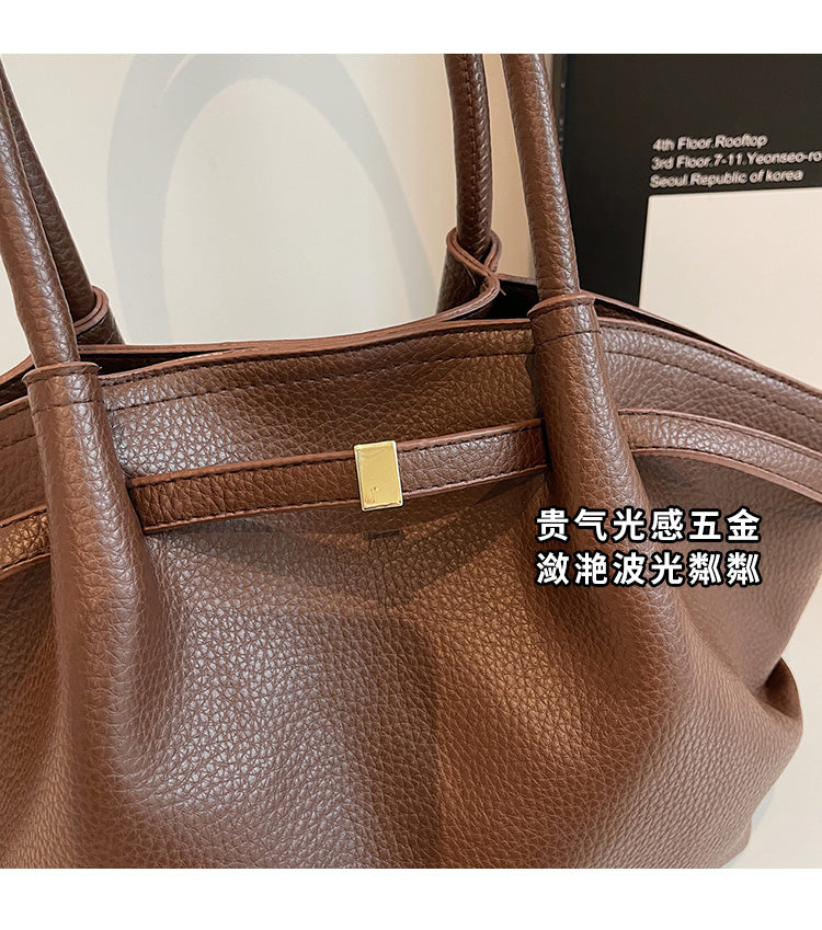 VELORA Stylish Retro Pleated Commuter Tote – A Unique Leather Shoulder Bag