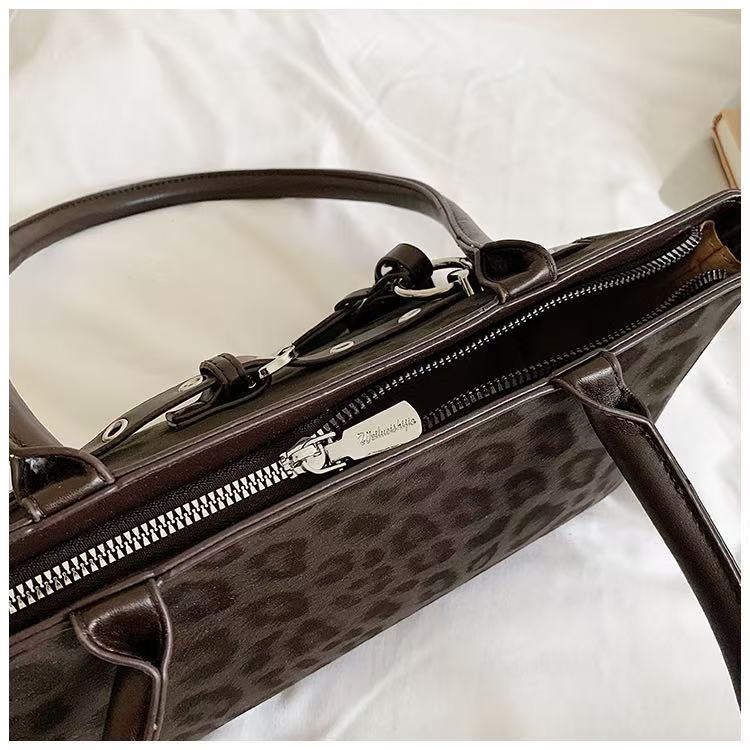 VELORA Y2K Leopard Print Baguette Tote Bag with Heart Charm