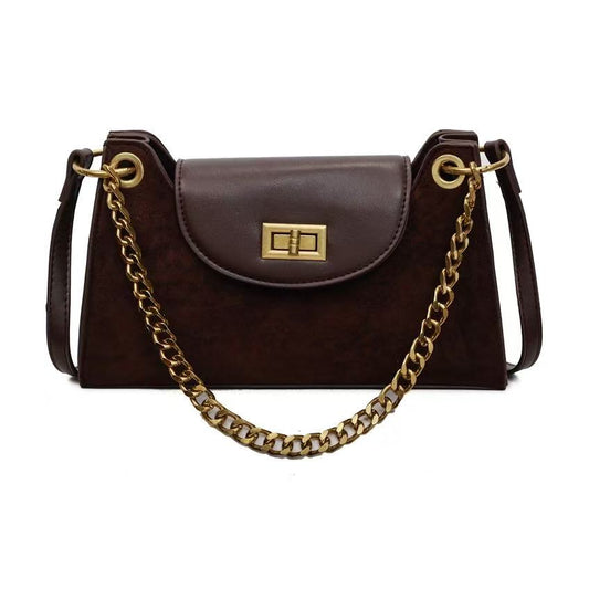 VELORA Vintage Suede & Leopard Print Chain Shoulder Bag