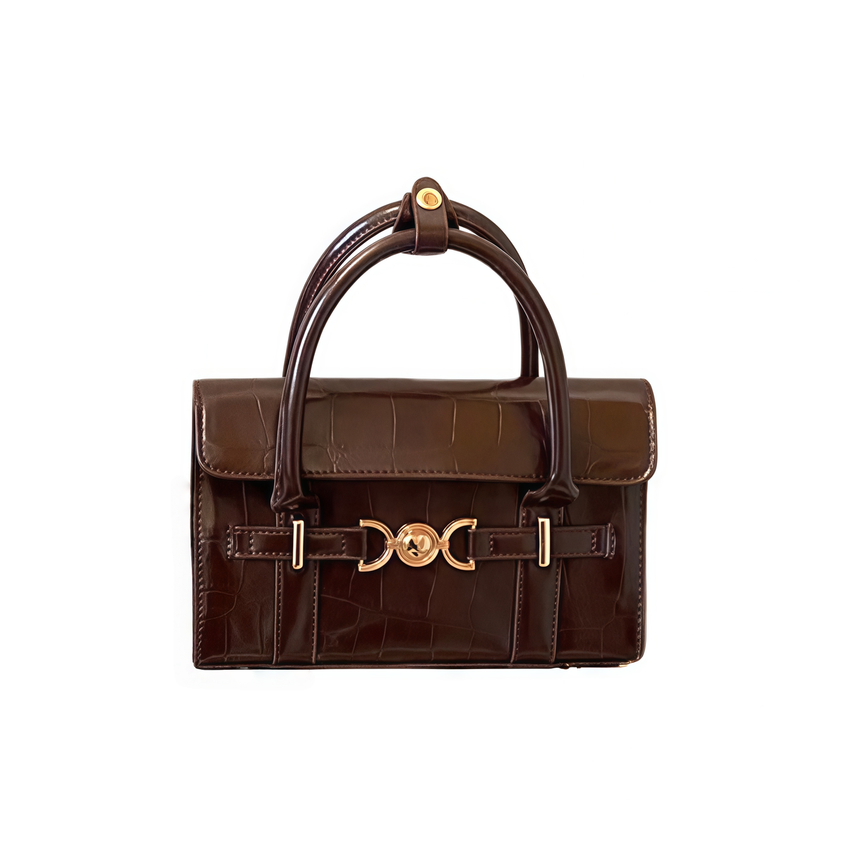 VELORA Luxury Croc‑Embossed Glossy Top‑Handle Handbag
