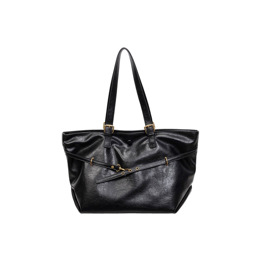 VELORA Vintage Distressed Leather‑Effect Oversized Tote Bag