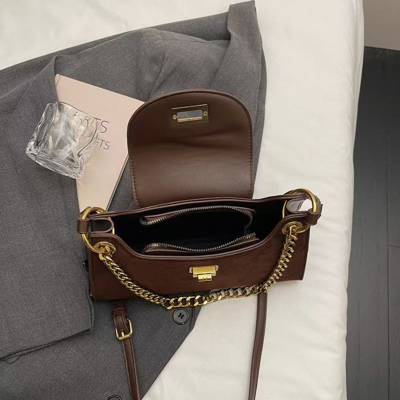 VELORA Vintage Suede & Leopard Print Chain Shoulder Bag