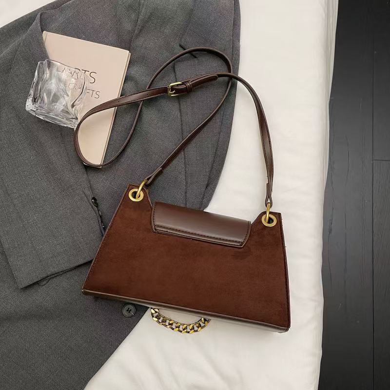 VELORA Vintage Suede & Leopard Print Chain Shoulder Bag